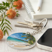 Palmboom Tropisch Strand Oceaan Sleutelhanger (Voorkant Rechts)