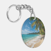 Palmboom Tropisch Strand Oceaan Sleutelhanger (Voorkant Links)