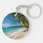 Palmboom Tropisch Strand Oceaan Sleutelhanger (Achterkant)