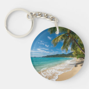 Palmboom Tropisch Strand Oceaan Sleutelhanger