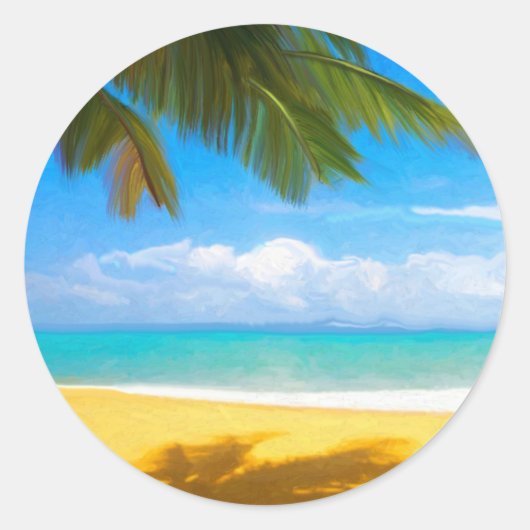 Palmboom Tropisch strand Ronde Sticker (Voorkant)