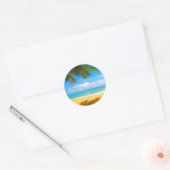 Palmboom Tropisch strand Ronde Sticker (Envelop)