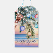 Palmboom Tropisch strand Zonsondergang Kerstmis Cadeaulabel (Voorkant)