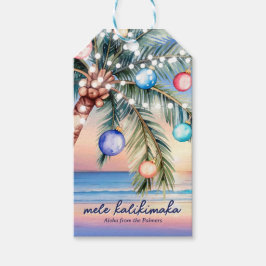 Palmboom Tropisch strand Zonsondergang Kerstmis Cadeaulabel