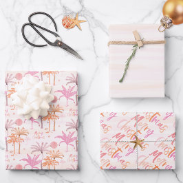 Palmboom Tropisch Vrolijk Kerstpatroon Inpakpapier Vel