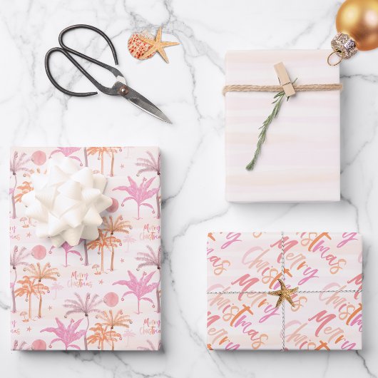 Palmboom Tropisch Vrolijk Kerstpatroon Inpakpapier Vel