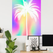 Palmboom Tropisch wit kleurrijk Poster zomer (Thuiskantoor)