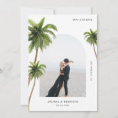 Palmboom Tropische Boog Foto Bestemming Huwelijk Save The Date (Voorkant)