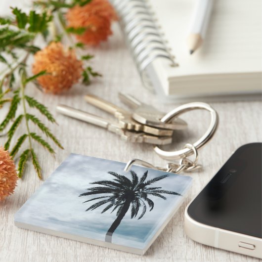 Palmboom tropische foto sleutelring sleutelhanger (Voorkant Rechts)