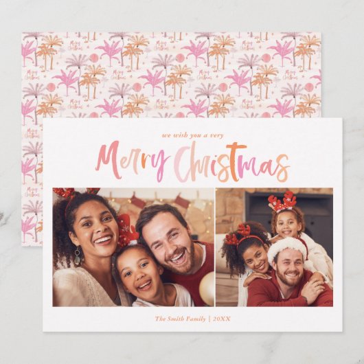 Palmboom Tropische Kerstfoto Feestdagenkaart (Voorkant / Achterkant)
