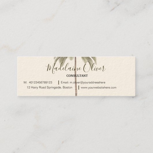  palmboom Tropische legant Mini Visitekaartje (Achterkant)