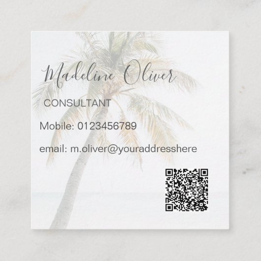 Palmboom Tropische QR Code Modern Vierkante Visitekaartje (Achterkant)