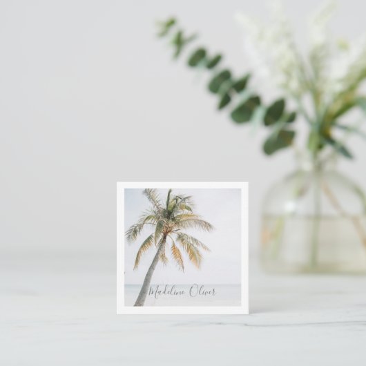 Palmboom Tropische QR Code Modern Vierkante Visitekaartje (Staand voorkant)
