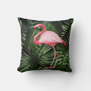 Palmboom Tropische roze flamingo Black Kussen