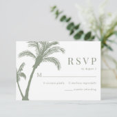 Palmboom Tropische Strand Sage Groene Bruiloft RSVP Kaartje (Staand voorkant)