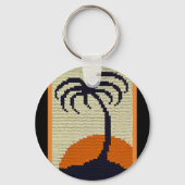 Palmboom Tropische Sun Black Oranje Crochet Print Sleutelhanger (Voorkant)
