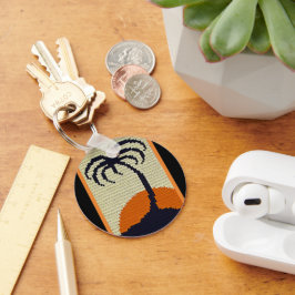 Palmboom Tropische Sun Black Oranje Crochet Print Sleutelhanger