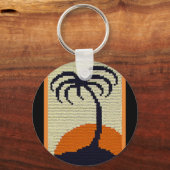 Palmboom Tropische Sun Black Oranje Crochet Print Sleutelhanger (Voorkant)