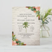 Palmboom Tropische Witte Brick Wedding Kaart (Staand voorkant)