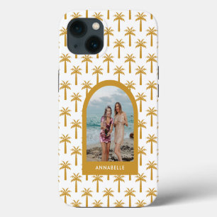 Palmboom tropische zomer boog chic mosterd foto  iPhone 13 hoesje