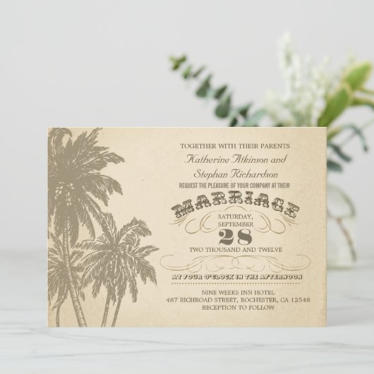  palmboom typografische huwelijksuitnodiging kaart (Staand voorkant)
