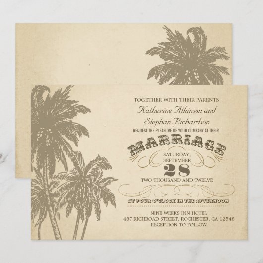 palmboom typografische huwelijksuitnodiging kaart (Voorkant / Achterkant)