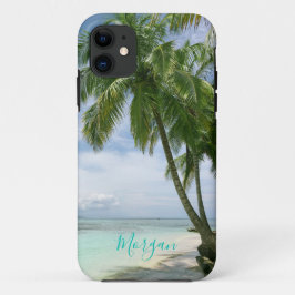 Palmboom, Uw foto, naam in teal lettertype Case-Mate iPhone Case