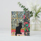 Palmboom Venster met Zwarte Kat Briefkaart (Staand voorkant)