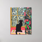 Palmboom Venster met Zwarte Kat Canvas Afdruk (Voorkant)