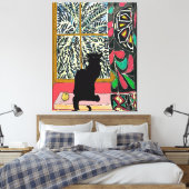 Palmboom Venster met Zwarte Kat Canvas Afdruk (Insitu (Slaapkamer))