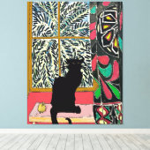 Palmboom Venster met Zwarte Kat Canvas Afdruk (Insitu (Houten vloer))