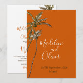 Palmboom verbrand Oranje modern tropisch huwelijk Kaart (Voorkant / Achterkant)