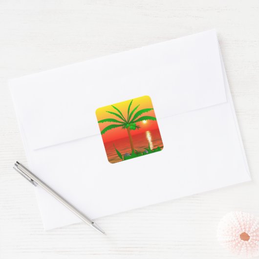 Palmboom Vierkante Sticker (Envelop)