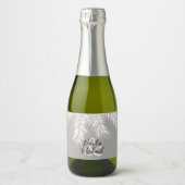 Palmboom Vouwen op Zilver Mini Sparkling Wijnetiket (Voorkant)