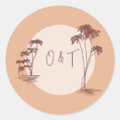 Palmboom Warme Zand Zonsondergang Zon Strand Bruil Ronde Sticker (Voorkant)