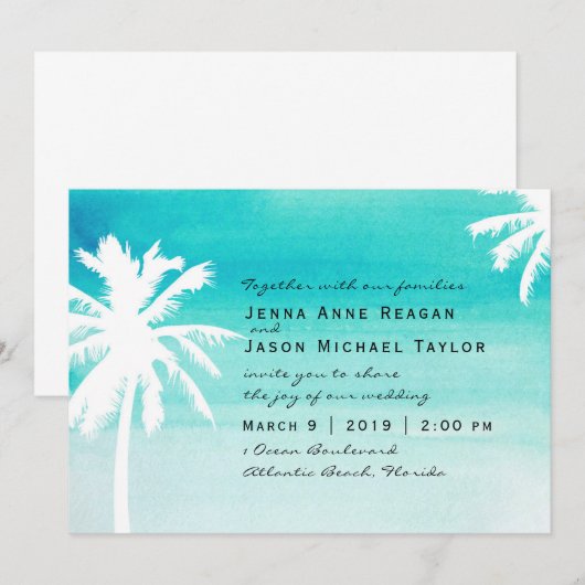 Palmboom Waterverf bruiloft uitnodiging (Voorkant / Achterkant)