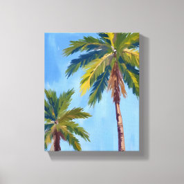 Palmboom Waterverf Kust Oceaan Canvas Afdruk