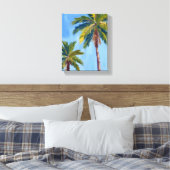 Palmboom Waterverf Kust Oceaan Canvas Afdruk (Insitu (Slaapkamer))