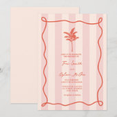 Palmboom werveling roze streep tropische bruiloft kaart (Voorkant / Achterkant)