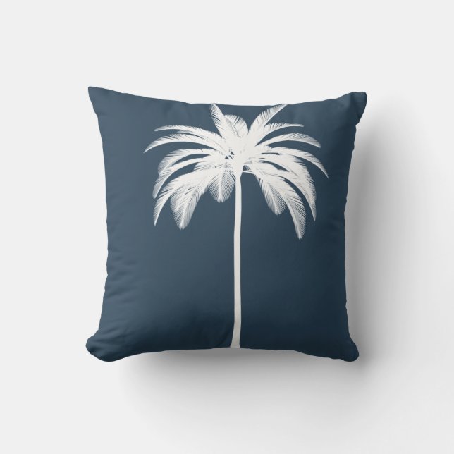  palmboom White Blue Tropical Elegant Kussen (Voorkant)