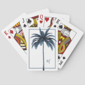 Palmboom White Blue Tropical Elegant Monogram Pokerkaarten (Achterkant)