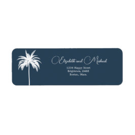 Palmboom Wit Blauw Elegant Modern Script Label