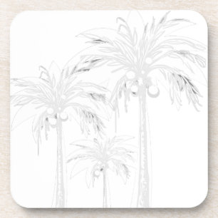 Palmboom Wit Grijs Moderne Waterverf Tropisch Bier Onderzetter
