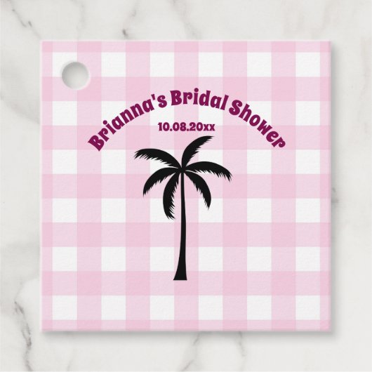 Palmboom Wit Roze Geruit Vrijgezellenfeest Bedankjes Labels (Voorkant)