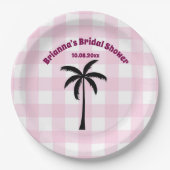 Palmboom Wit Roze Geruit Vrijgezellenfeest Papieren Bordje (Voorkant)