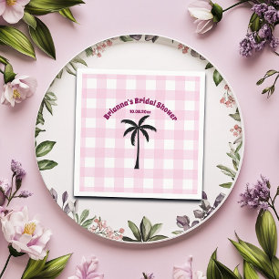 Palmboom Wit Roze Geruite Bruidsdouche Servet