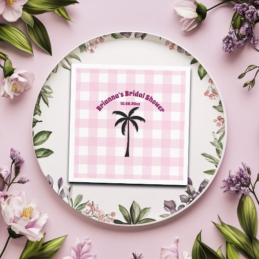 Palmboom Wit Roze Geruite Bruidsdouche Servet
