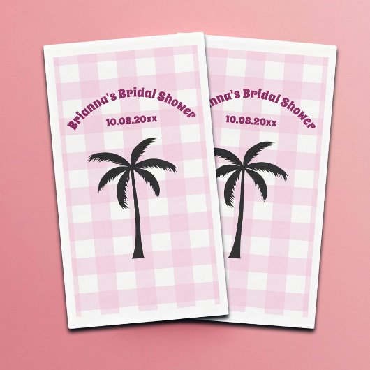 Palmboom Wit Roze Geruite Bruidsfeest Servet