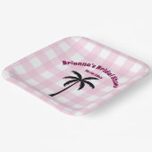 Palmboom Wit Roze Geruite Bruiloft Feest Papieren Bordje (Gebogen)