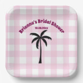 Palmboom Wit Roze Geruite Bruiloft Feest Papieren Bordje (Voorkant)